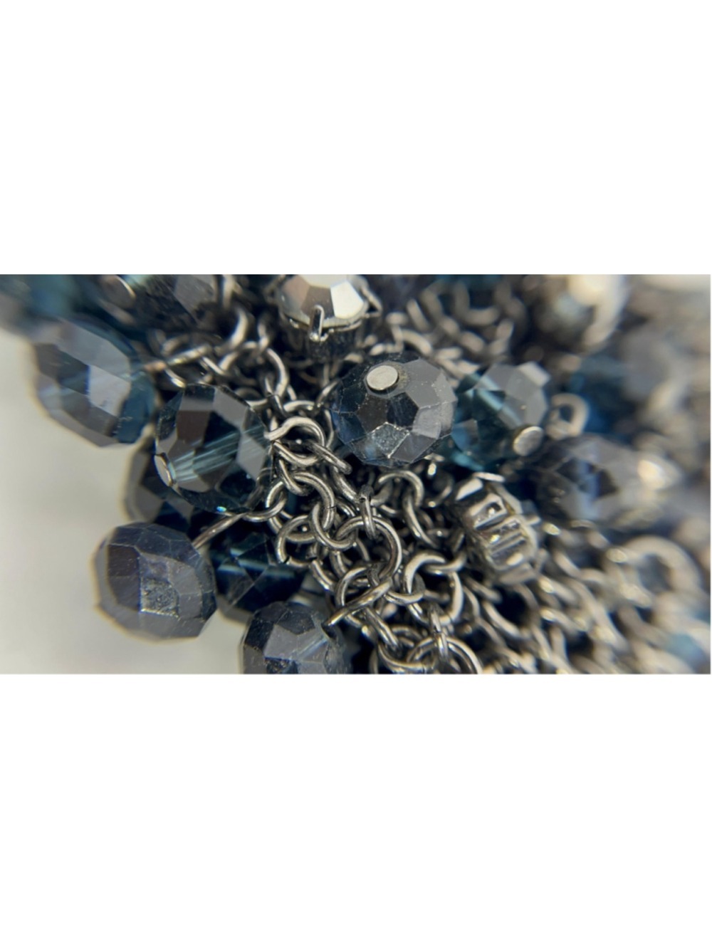Necklace‎ Blue Glass Beaded Bib Statement Gunmetal Chain Fashion Womens Jewelry - Picture 7 of 9